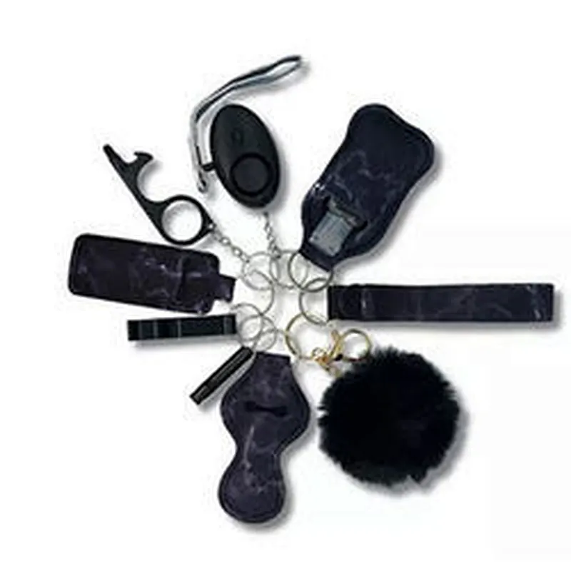 2023 New Arrival 6pcs/set Pink Cow Fashion Self Defense Set Tools Supplies Alarm Self Defense Leather Wristlet Keychain
