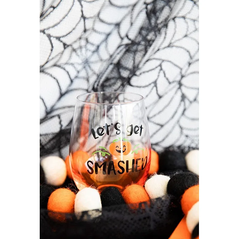 Let's Get Smashed Stemless Wine Glass Halloween Glass Cup Mug