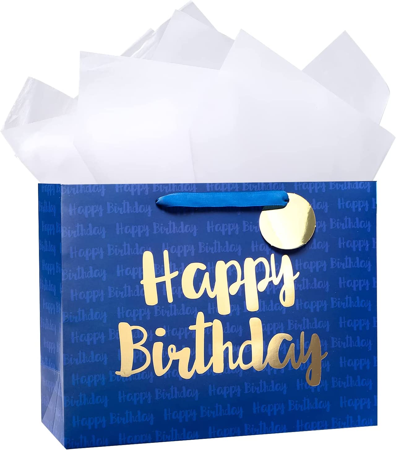 Blue Birthday Shopping Gift Bag with Tissue Paper for Birthday