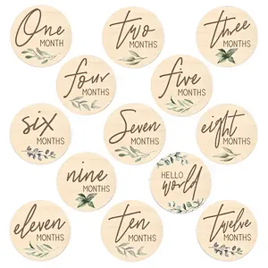 Custom LOGO Size Wood Decor Birth Sign Baby Birth Cards Milestone Discs Wooden Cards
