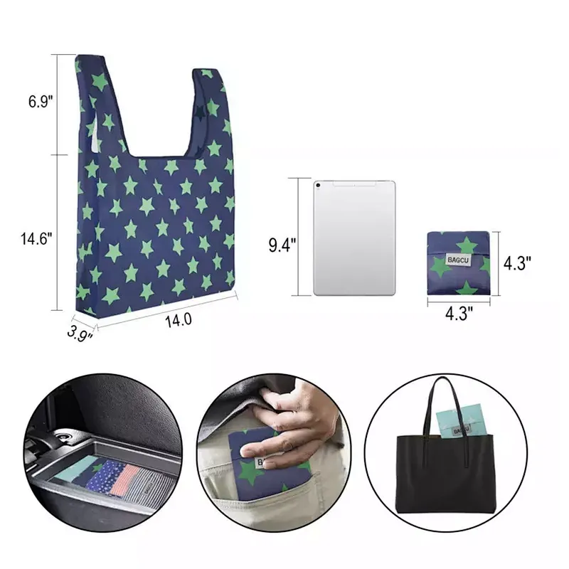 Custom Logo Grocery Eco-friendly Foldable Ripstop Carry Nylon Bags Reusable Folding Polyester Shopping Bag
