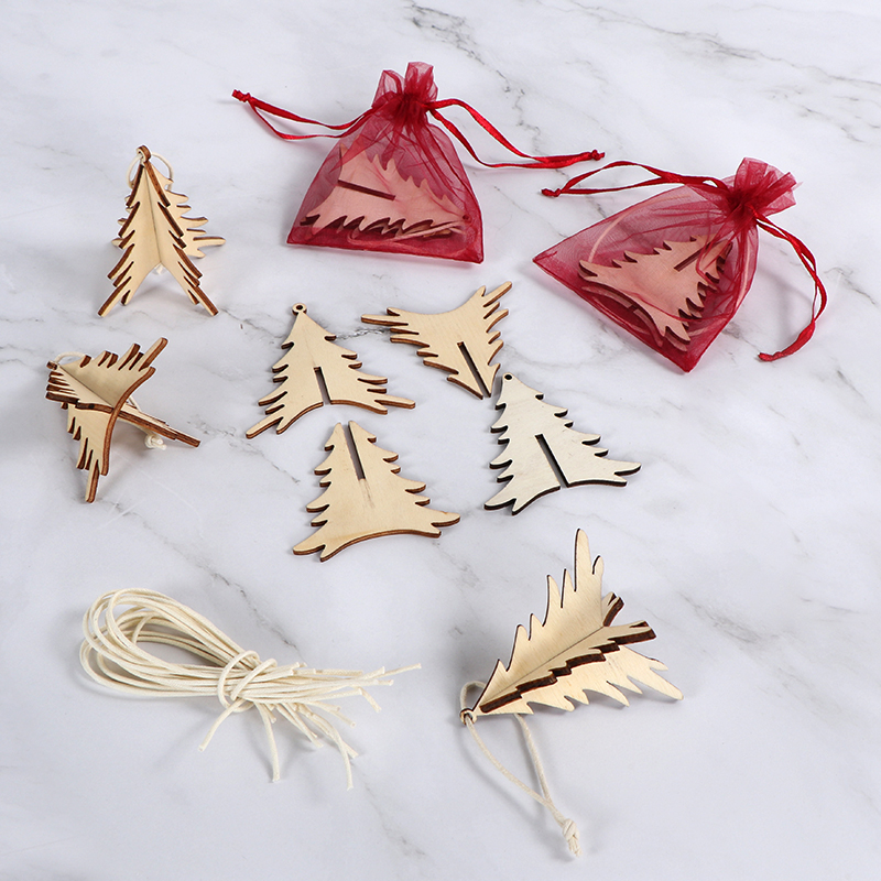 Hot Sale Diy Wooden Christmas Tree With Miniature Wooden Ornaments For Kids Present