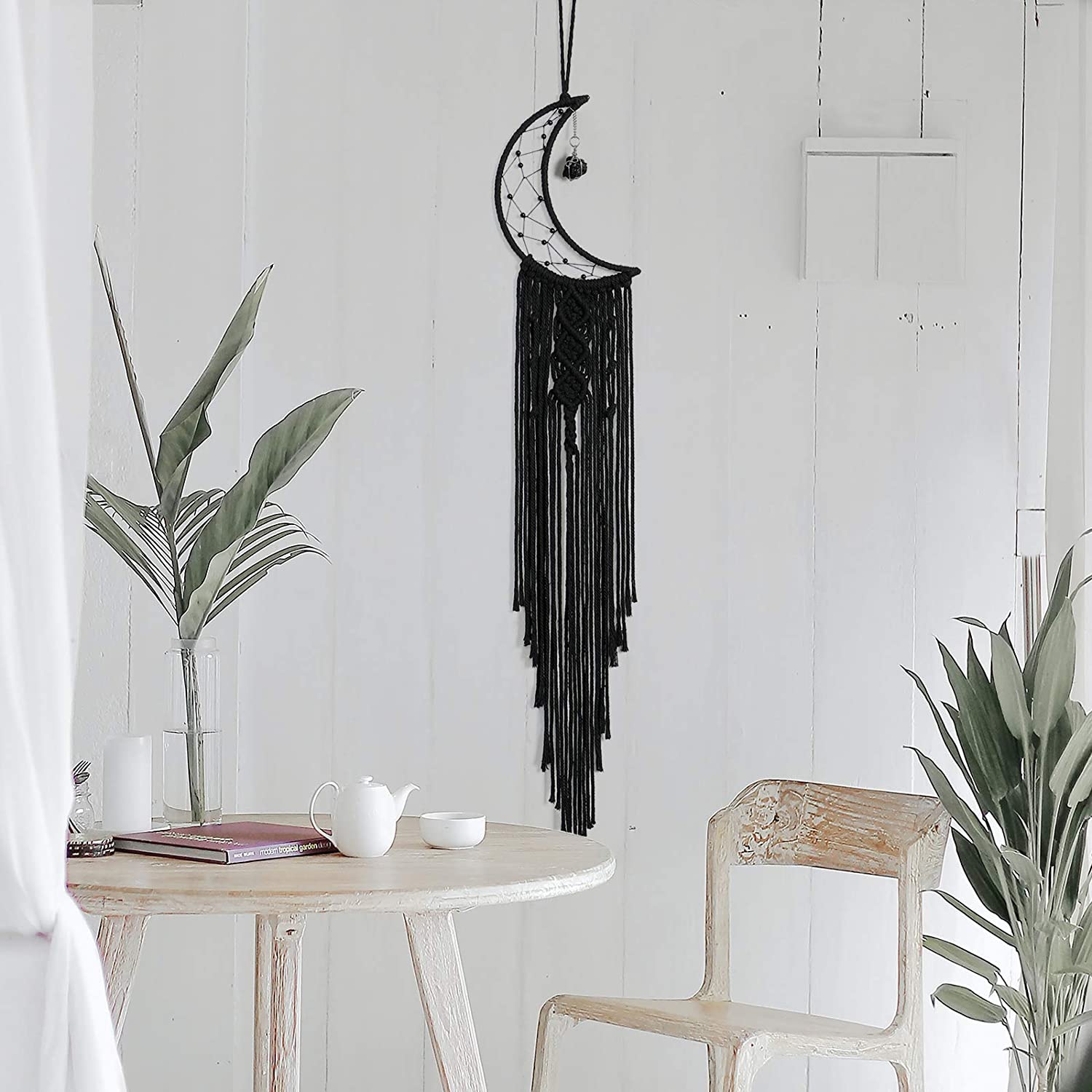Easter Dream Catcher Black Boho Decor with Crystal Stone Moon Dream Catchers for Bedroom Bohemian Home Decor Dream Catcher
