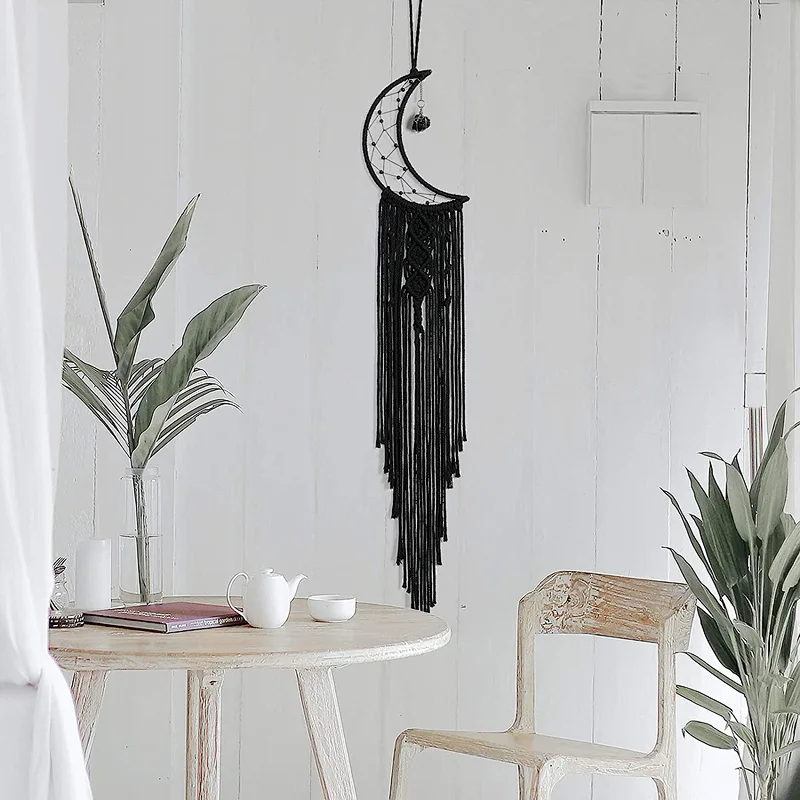 Easter Dream Catcher Black Boho Decor with Crystal Stone Moon Dream Catchers for Bedroom Bohemian Home Decor Dream Catcher