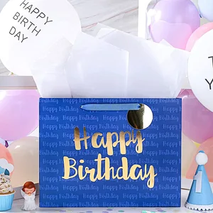 Blue Birthday Shopping Gift Bag with Tissue Paper for Birthday