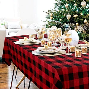 Custom Tablecloth Rectangle Buffalo Plaid Tablecloth Rectangle  Waterproof Black Red Checkered 100% Cotton Table