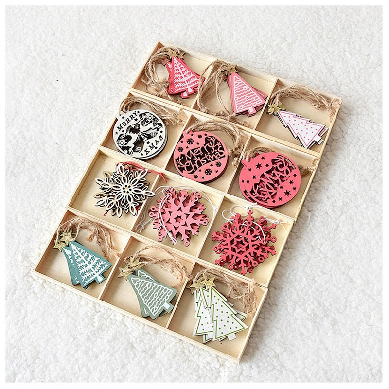 New Year Christmas Ornament Wooden Hanging Pendants Star Xmas Tree Bell Christmas Decorations For Home