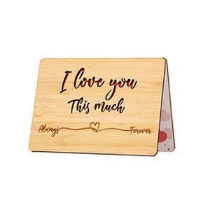 Custom Size Red Heart Wooden Gifts Card Wood Wedding Anniversary Birthday Valentine Day Card for Husband Wife