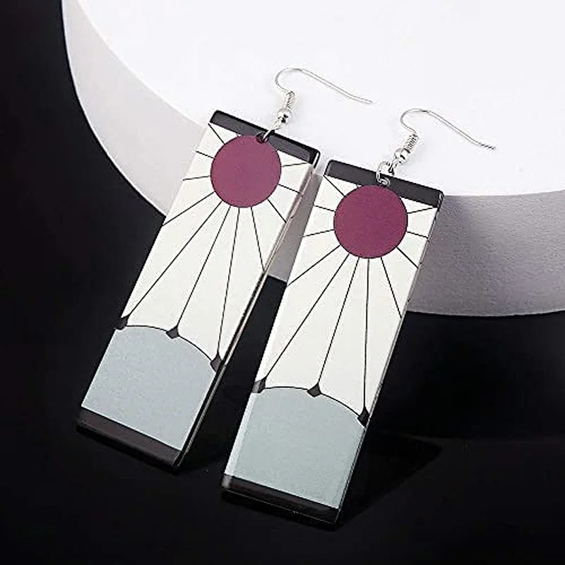 12 Pairs Cosplay Earrings Anime Demon Slayer Earrings Cosplay Fashion Double-sided Acrylic Alloy Resin Tanjiro Earring