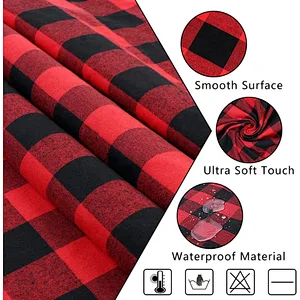 Custom Tablecloth Rectangle Buffalo Plaid Tablecloth Rectangle  Waterproof Black Red Checkered 100% Cotton Table