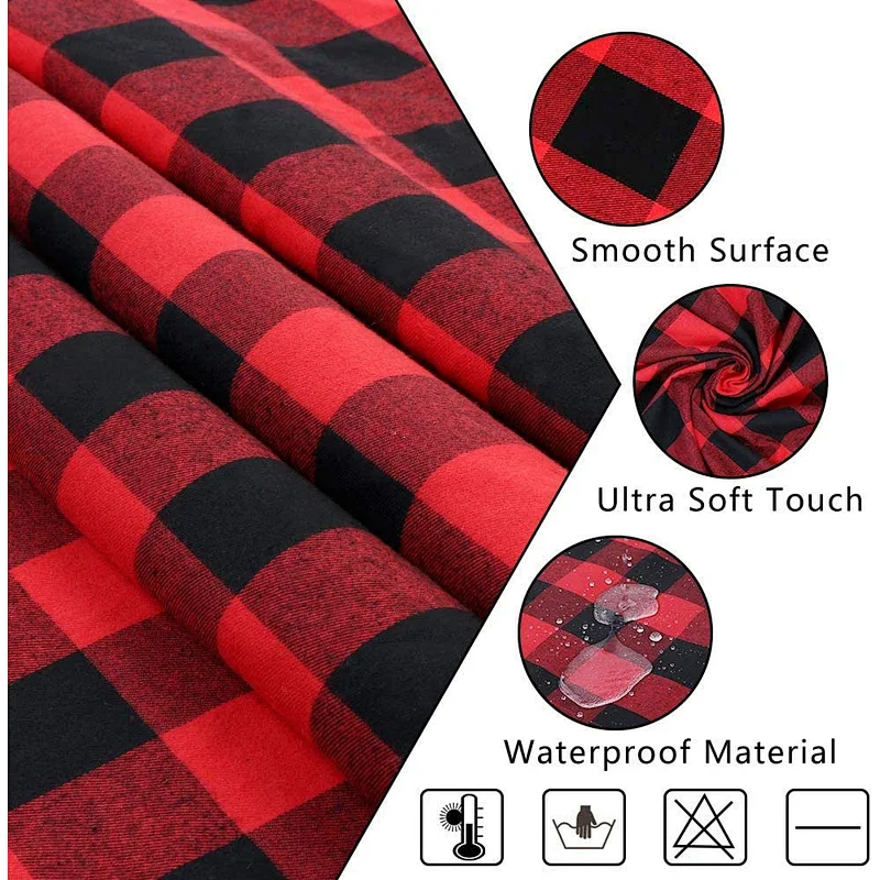 Custom Tablecloth Rectangle Buffalo Plaid Tablecloth Rectangle  Waterproof Black Red Checkered 100% Cotton Table