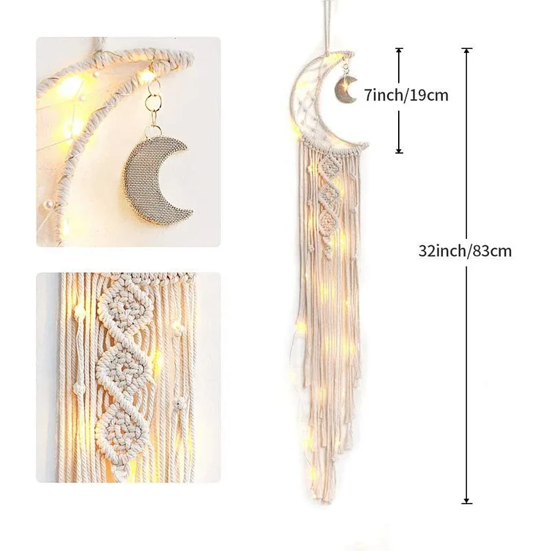 Macrame Wall Hanging Moon Dream Catcher for Kids Room Home Wedding Ornament Craft Gift