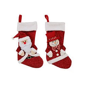 Xmas Winter Holiday Soft Fabric Santa Claus Reindeer Fabric Snowman Christmas Stocking Candy Gift Children's Candy Holiday Sock