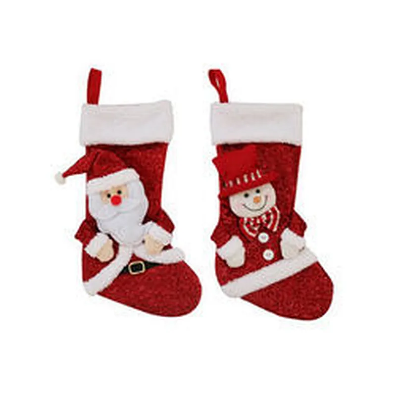 Xmas Winter Holiday Soft Fabric Santa Claus Reindeer Fabric Snowman Christmas Stocking Candy Gift Children's Candy Holiday Sock