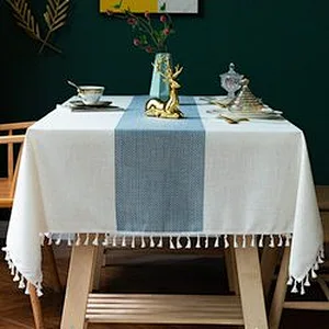 Linen Grey Rectangle Table Cloths Lattice Cotton Tablecloth for Kitchen Dining Party Holiday Christmas Buffet