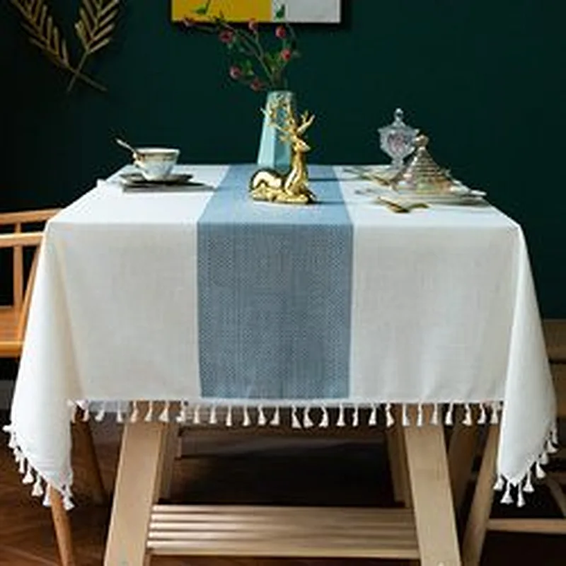 Linen Grey Rectangle Table Cloths Lattice Cotton Tablecloth for Kitchen Dining Party Holiday Christmas Buffet