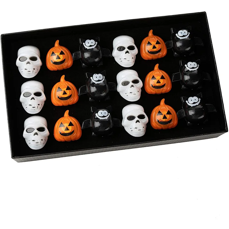 18 Pcs Spooky Fashion Halloween Led Light Up Rings Glow for Halloween Party