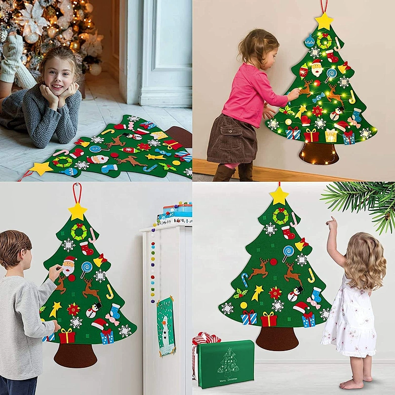 2023 2021 Xmas Decoration Gifts 3ft Diy Felt Christmas Wall Tree With Ornament Set For Kids