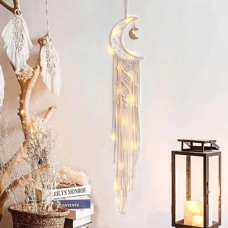 Macrame Wall Hanging Moon Dream Catcher for Kids Room Home Wedding Ornament Craft Gift
