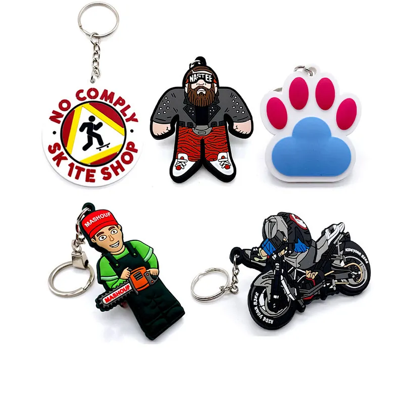 Hot Selling Oem 2d Custom Shaped Soft Pvc Keychain Logo Key Tag Rubber Keyring /no Minimum Custom Keychains