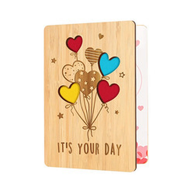 Custom LOGO Size Wooden Gifts Card Wood Wedding Anniversary Birthday Card for Husband Wife