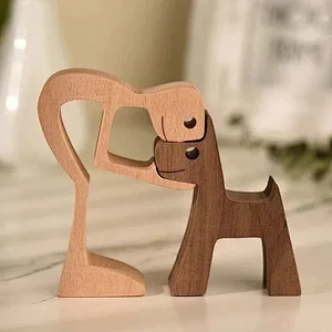 Wooden Pet Carvings Wood Sculpture Tabletop Ornaments Decor