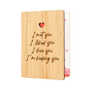 Heart Print Custom Logo Wooden Gifts Card Wood Wedding Anniversary Birthday Valentine Day Card for Husband Wife