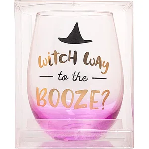 Halloween Witch Way to Booze Stemless Wine Glass