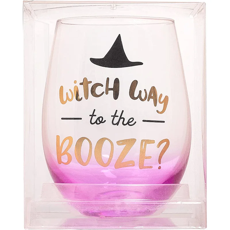 Halloween Witch Way to Booze Stemless Wine Glass