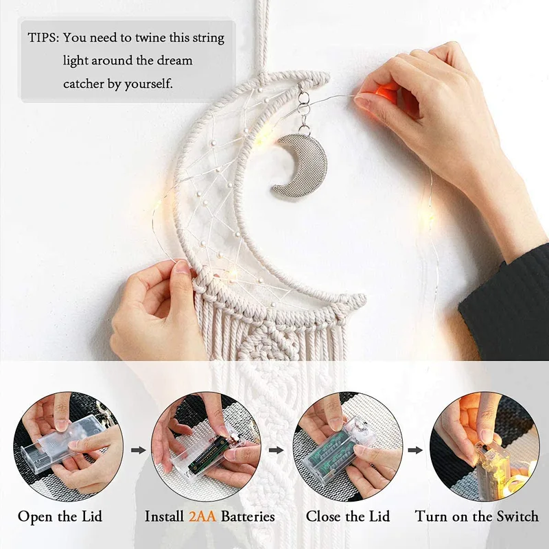 Macrame Wall Hanging Moon Dream Catcher for Kids Room Home Wedding Ornament Craft Gift