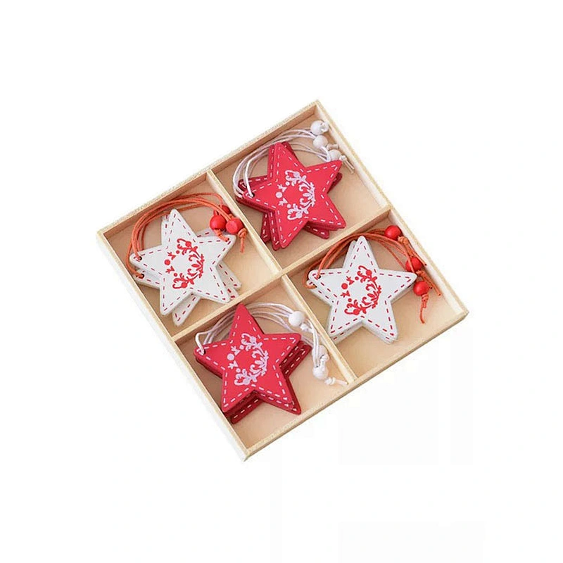 New Year Christmas Ornament Wooden Hanging Pendants Star Xmas Tree Bell Christmas Decorations For Home
