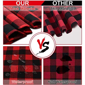 Custom Tablecloth Rectangle Buffalo Plaid Tablecloth Rectangle  Waterproof Black Red Checkered 100% Cotton Table