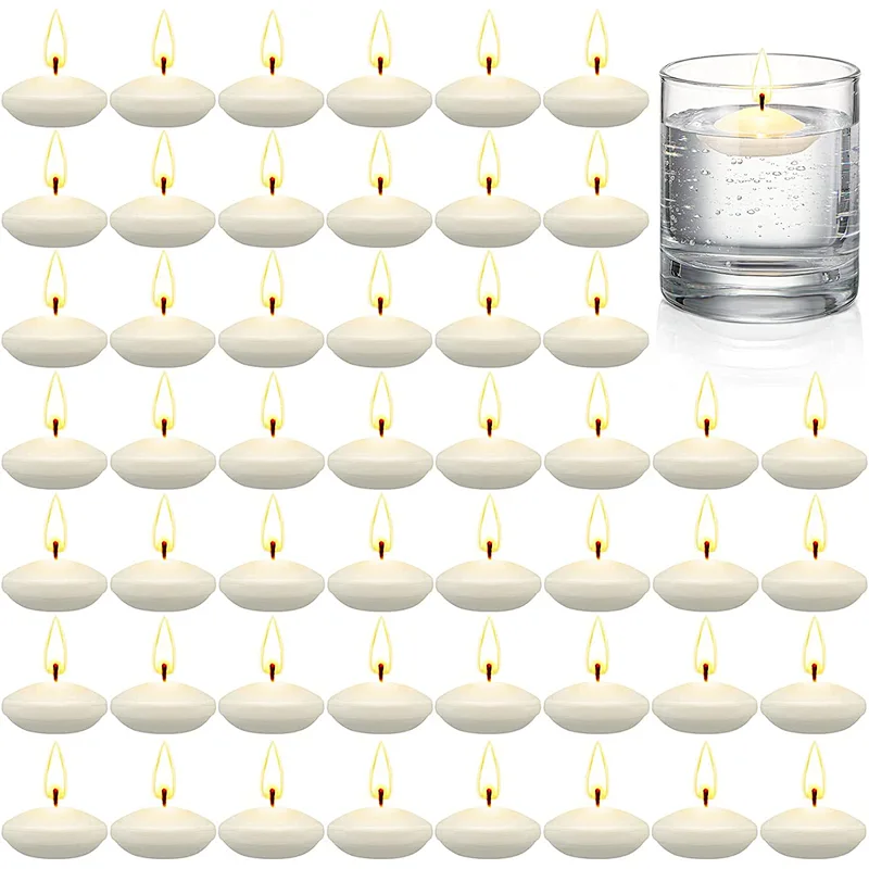 50 Pieces 1.5 Inch Centerpieces Floating Candles for Wedding Party Pool Spa Valentine's Day