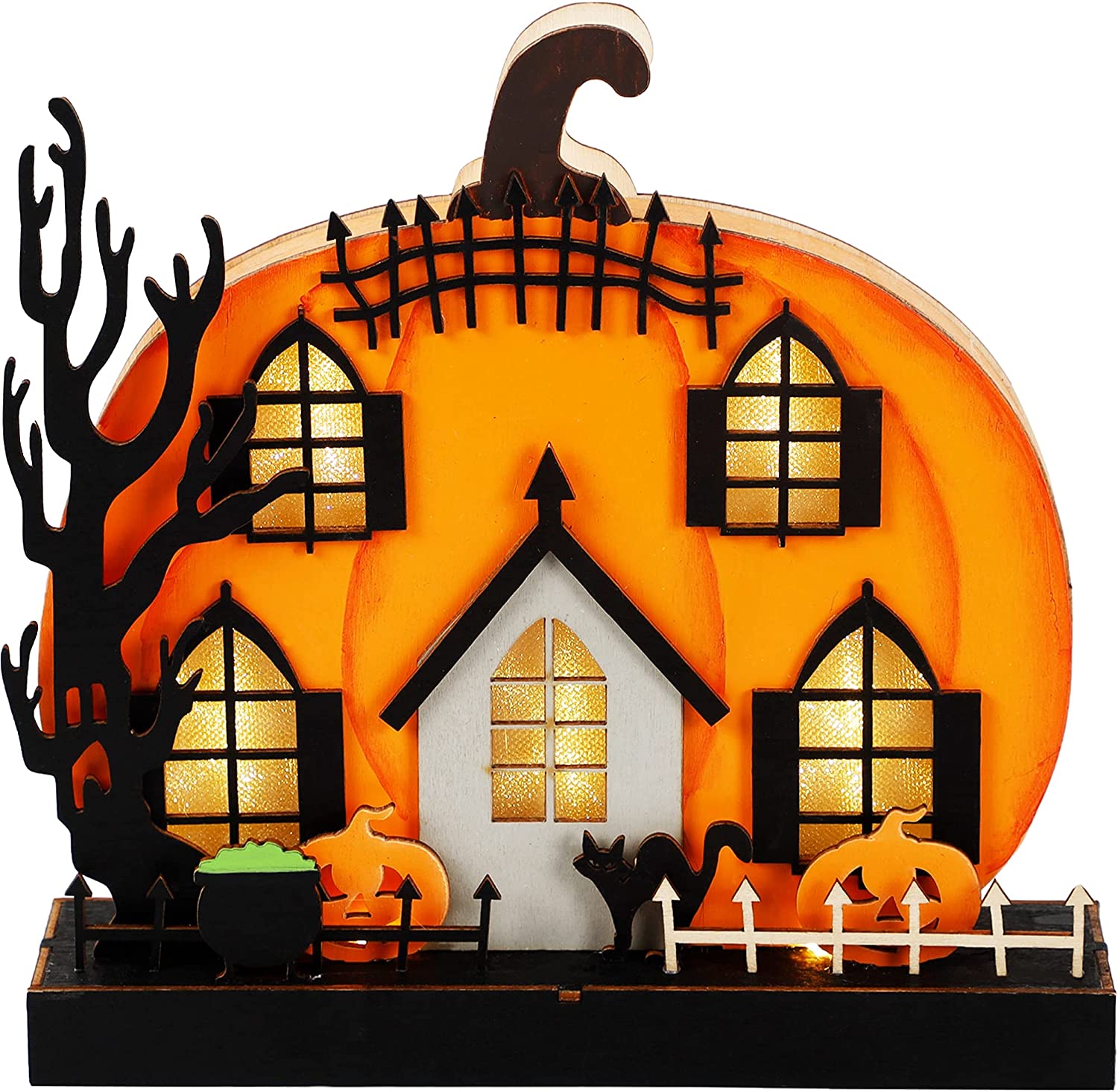 Halloween Tabletop Decoration Wooden Lighted Pumpkin House Decoration Ornaments