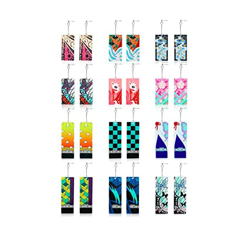 12 Pairs Women Tanjiro Earrings Anime Demon Slayer Earrings Cosplay Fashion Double-sided Acrylic Alloy Resin Earring