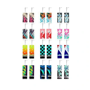 12 Pairs Women Tanjiro Earrings Anime Demon Slayer Earrings Cosplay Fashion Double-sided Acrylic Alloy Resin Earring