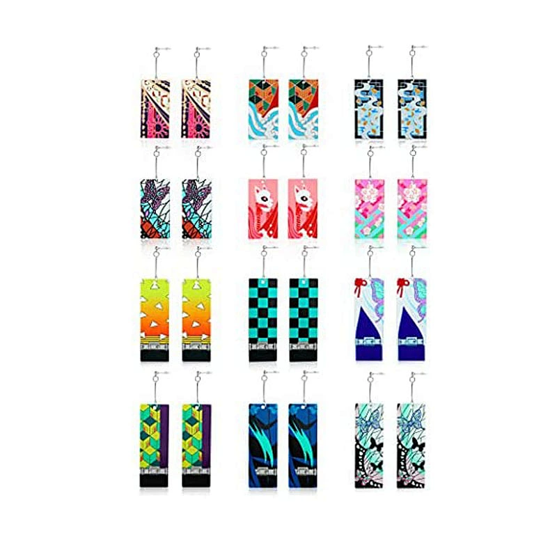 12 Pairs Women Tanjiro Earrings Anime Demon Slayer Earrings Cosplay Fashion Double-sided Acrylic Alloy Resin Earring