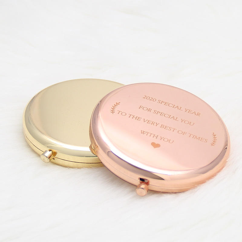 New Style Customized Logo Gold Compact Mirror Portable Metal Makeup Hand Mirror Round Mini Pocket Mirror