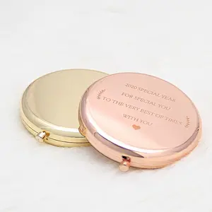 New Style Customized Logo Gold Compact Mirror Portable Metal Makeup Hand Mirror Round Mini Pocket Mirror