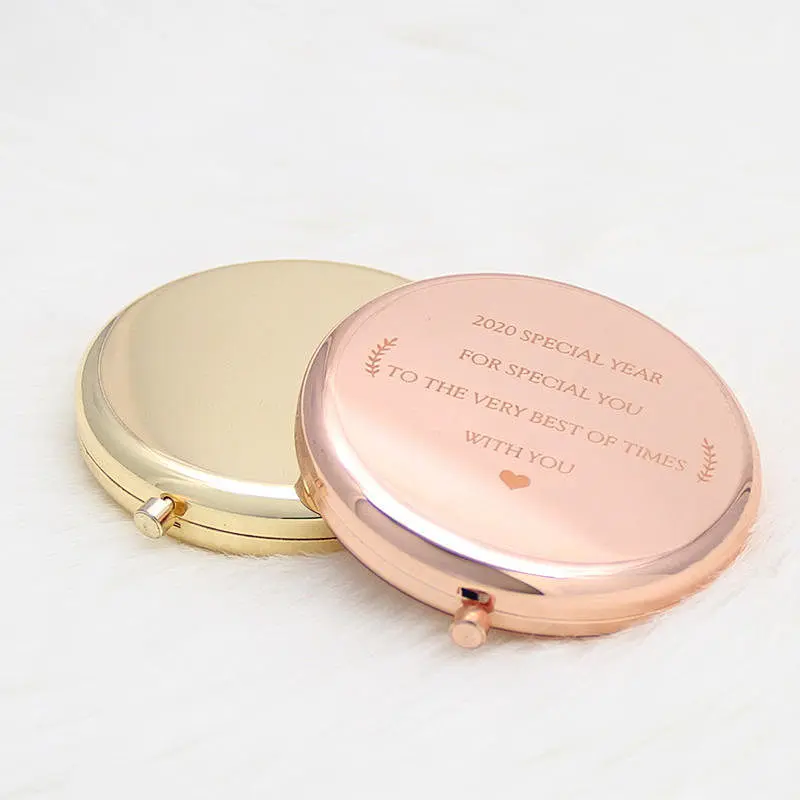 New Style Customized Logo Gold Compact Mirror Portable Metal Makeup Hand Mirror Round Mini Pocket Mirror