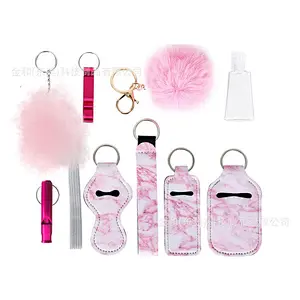 Multichoice Personal Alarm Opener Pompom Chapstick Sanitizer Holder Self Defense Keychain Set