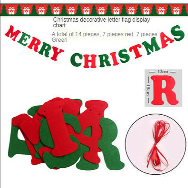 Wholesale Merry Christmas Letter Flag Shopping Mall Decoration Santa Socks Non Woven Fabric Pull Flower Pendant