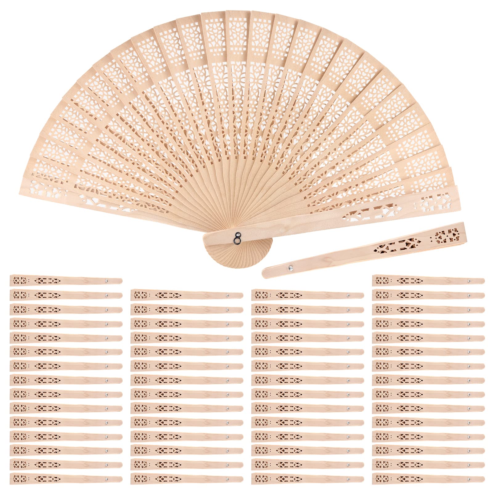 Wooden Fans Hand Held Folding Fans Vintage Chinese Fans Hollow Pattern with White Tassel and Gift Bag for Wedding Guest
