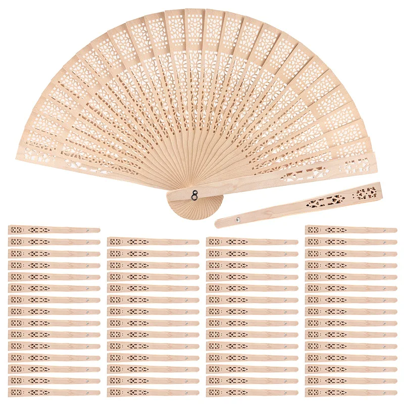 Wooden Fans Hand Held Folding Fans Vintage Chinese Fans Hollow Pattern with White Tassel and Gift Bag for Wedding Guest