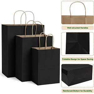Black Gift Bags Shopping Paper Bags with Handles