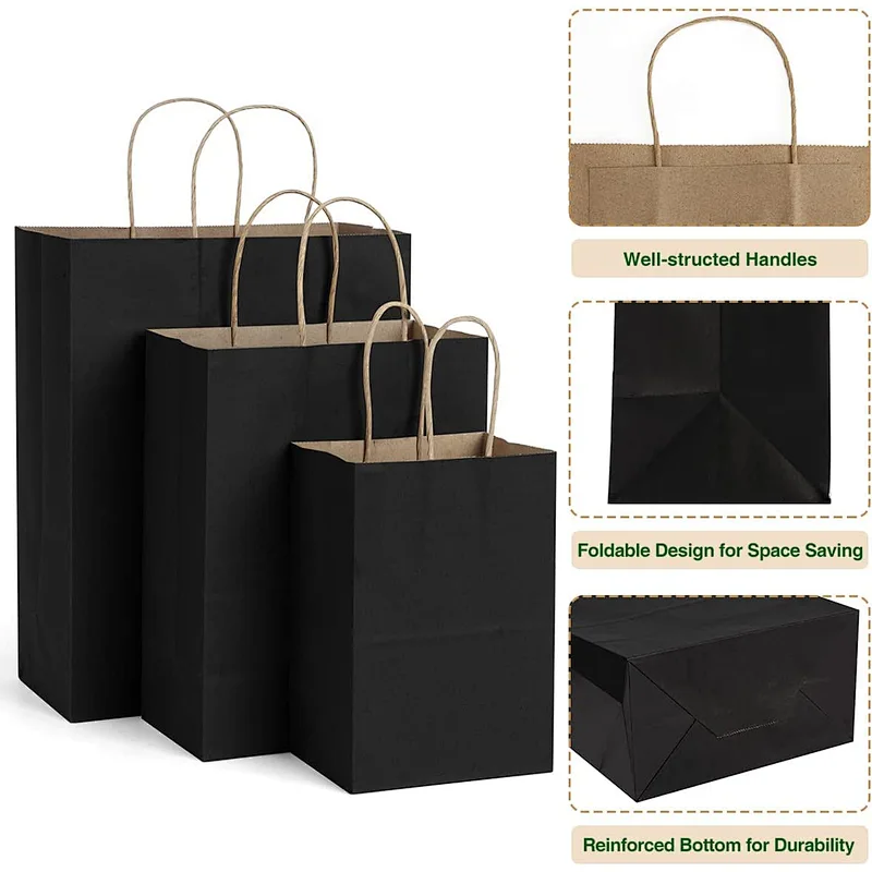 Black Gift Bags Shopping Paper Bags with Handles