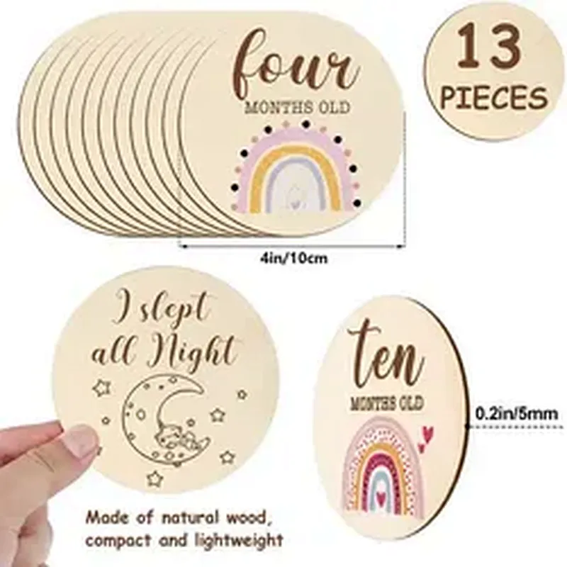 Baby Milestone Wood Birth Sign Baby Birth Shower Rainbow Mile Stone Cards Milestone Discs Wooden Cards