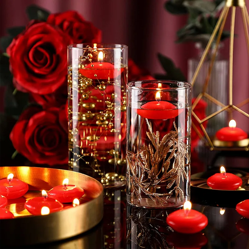 Red  Valentine's Day Floating Candles 50 Pieces 1.5 Inch Unscented Floating Candles