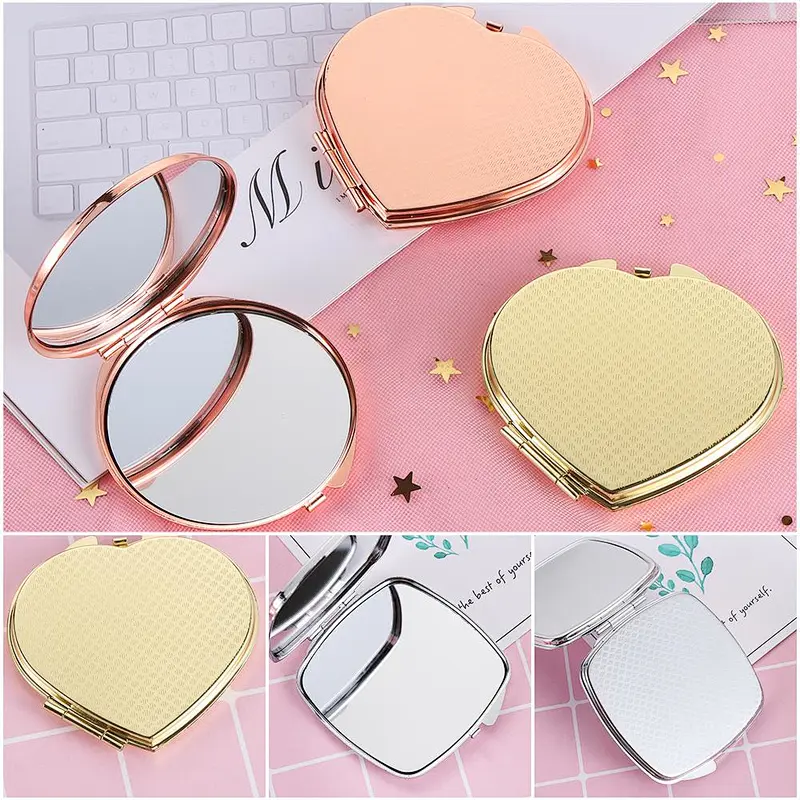 Customized Logo Round Double Side Metal Pocket Mirror Gold Plated Make Up Mini Mirror