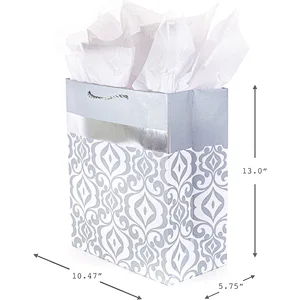 Silver Damask Large Gift Bag Tissue Paper Wedding Bag for Weddings